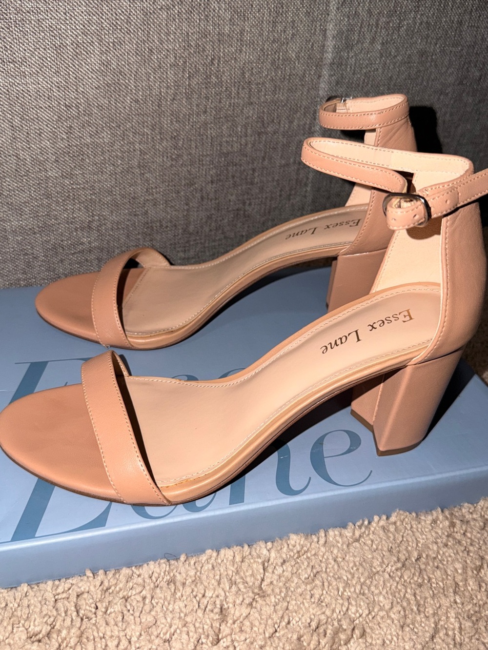 Tan Block Heel Ankle-Strap Sandals